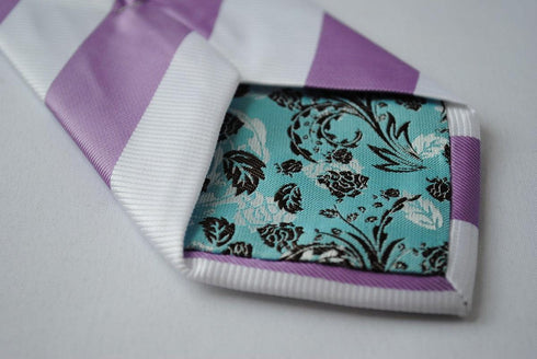 lilac purple and white barber striped design tie