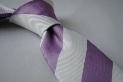 lilac purple and white barber striped design tie