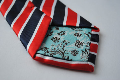 navy tie with red and white stripes