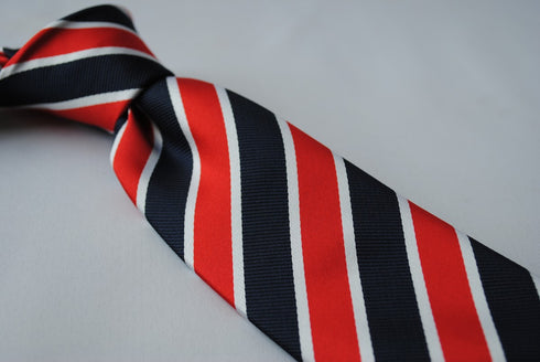 navy tie with red and white stripes