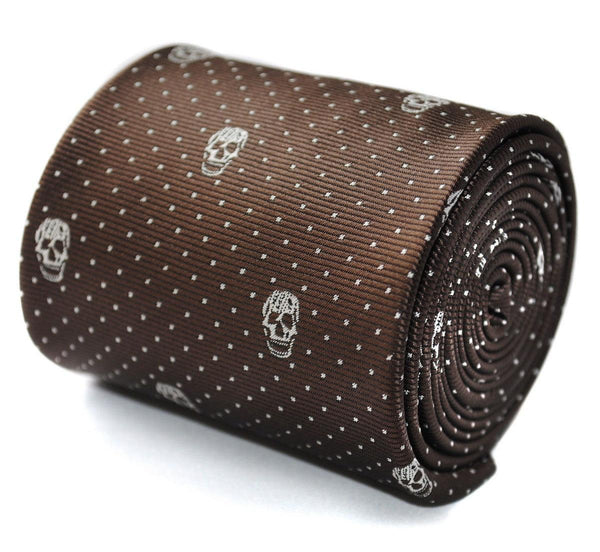 brown skulls design tie