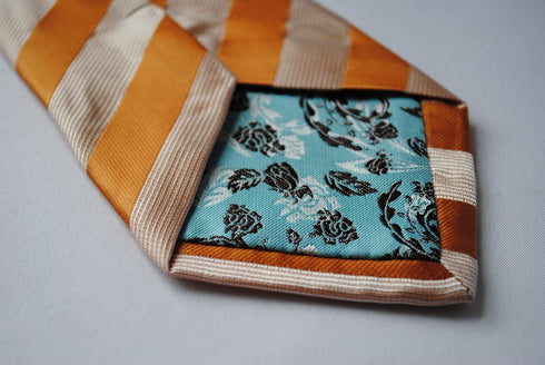 burnt orange and champagne striped tie