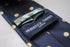 navy tie with yellow polka dots and signature floral reverse