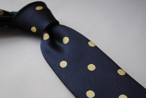 navy tie with yellow polka dots and signature floral reverse