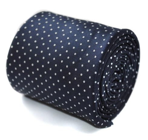 navy tie with small white polka dots