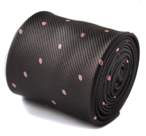 grey tie with pink polka dots