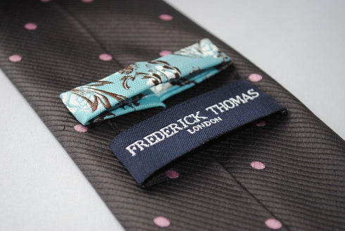 grey tie with pink polka dots