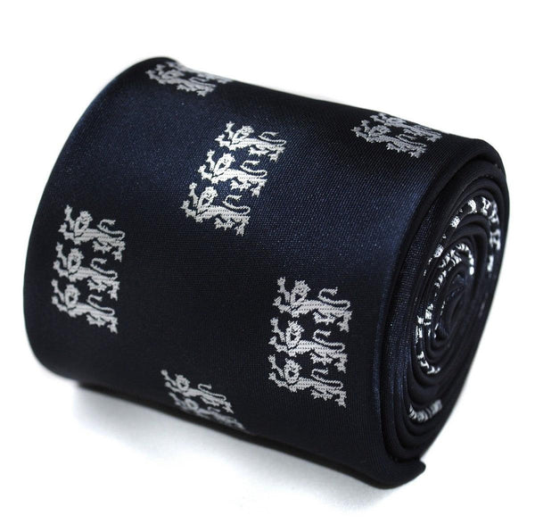 navy with three lions design tie