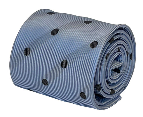 light blue tie with black polka dots