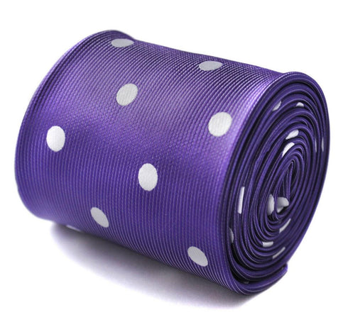 purple tie with white polka dots