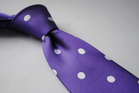 purple tie with white polka dots