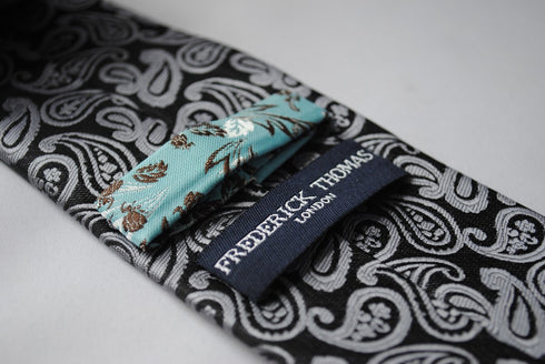 black and silver paisley design tie