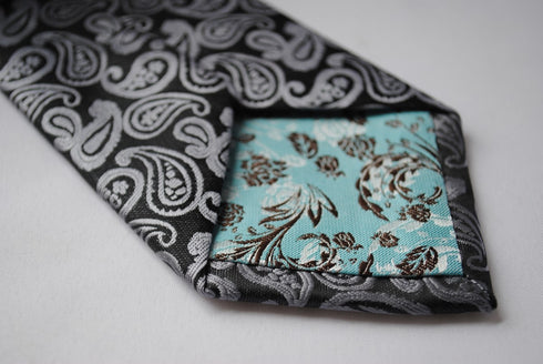 black and silver paisley design tie