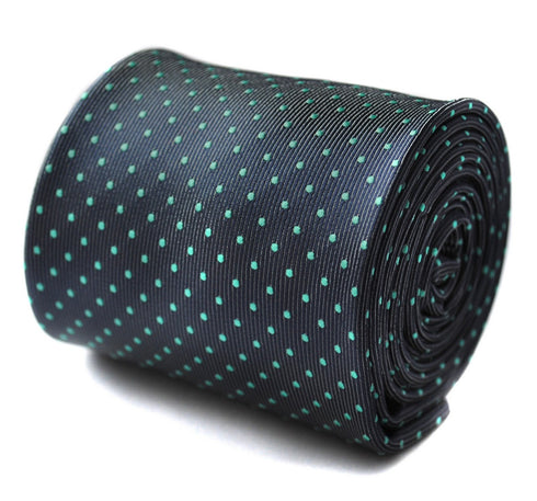 grey tie with turquoise pin spots