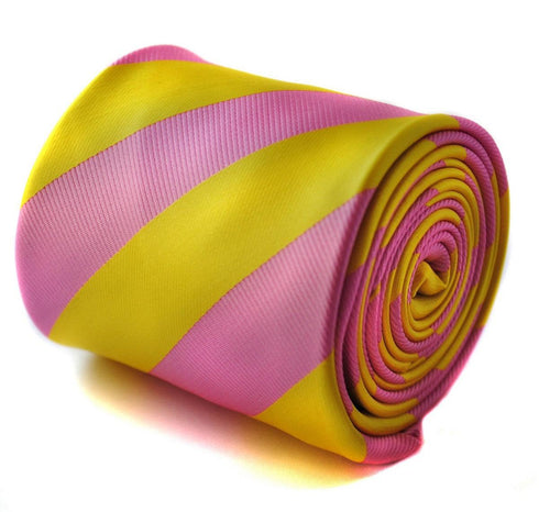 yellow and pink barber striped design tie