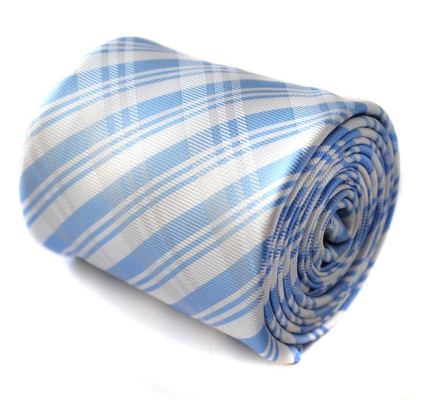 blue and white check design tie