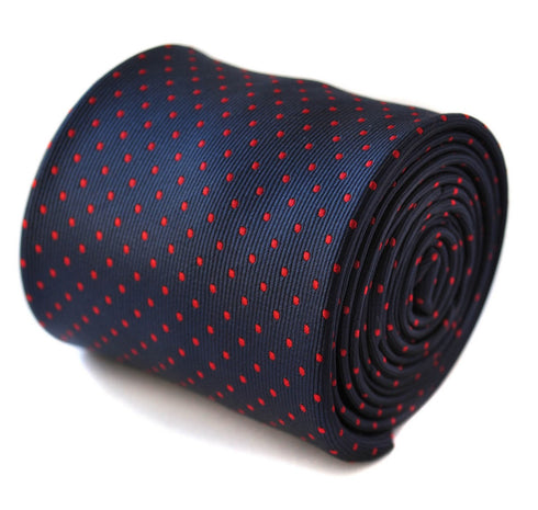 navy and red pin spot design tie