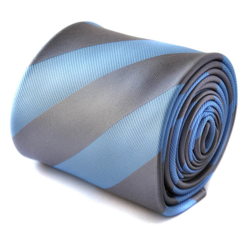 blue and silver grey barber striped design tie