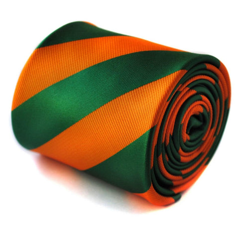 green and orange barber striped design tie