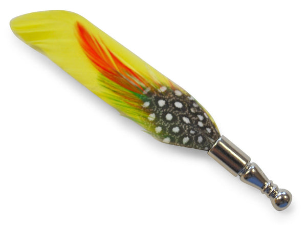 yellow feather lapel pin