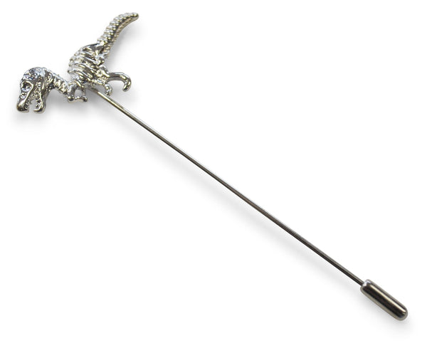 silver coloured t-rex dinosaur lapel pin