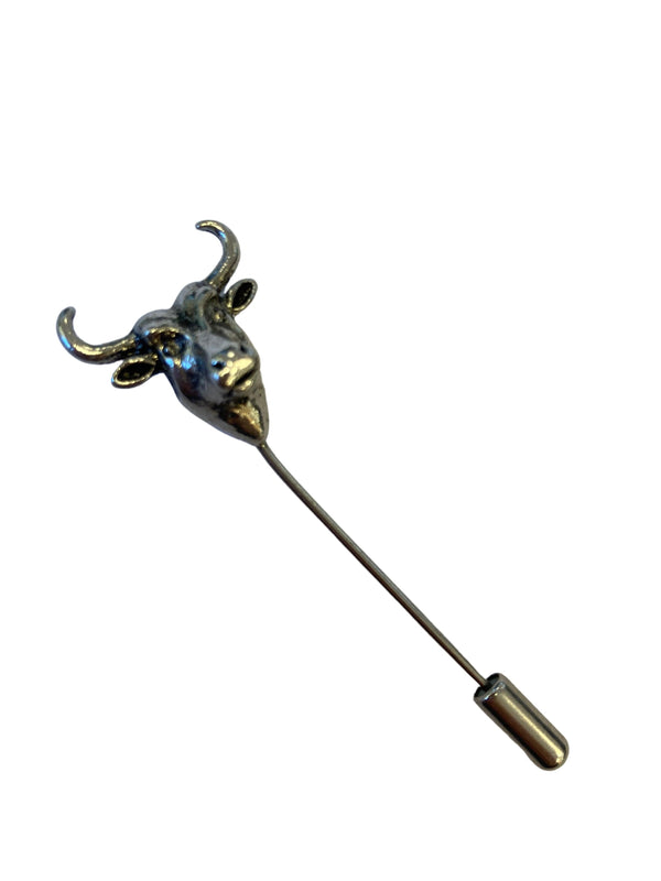 pewter silver coloured cattle bull lapel pin