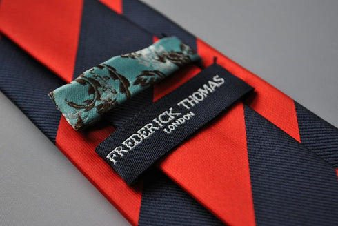 red and navy barber striped tie