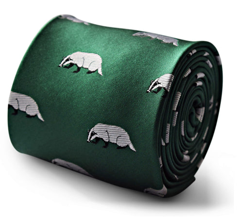 green tie with badger design