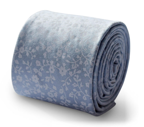 light blue floral skinny tie in 100% cotton