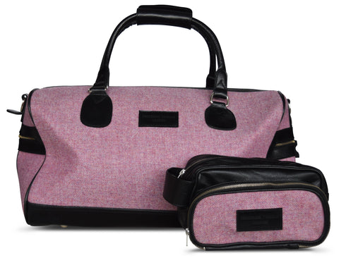 Pink tweed weekend bag and matching tweed wash bag