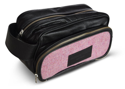 Pink tweed weekend bag and matching tweed wash bag