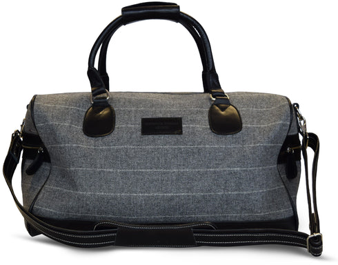 Grey tweed weekend bag with white check and matching wash bag
