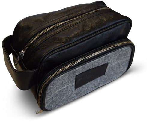 Grey tweed weekend bag with white check and matching wash bag