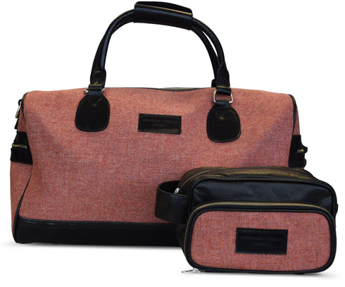 Peach tweed weekend bag and matching wash bag