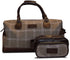 Brown windowpane tweed weekend bag and matching wash bag
