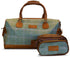 Green windowpane tweed weekend bag and matching wash bag