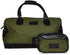 Olive green tweed weekend bag with matching wash bag