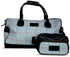 Light blue windowpane tweed weekend bag and matching wash bag