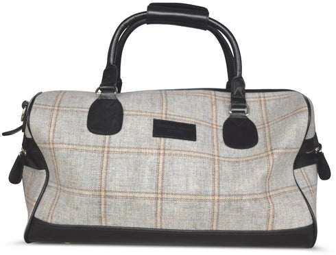 Ivory windowpane tweed weekend bag with matching wash bag