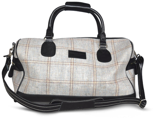 Ivory windowpane tweed weekend bag with matching wash bag