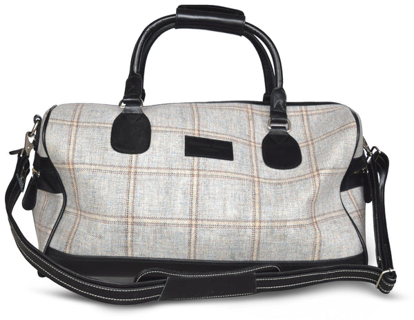Ivory windowpane tweed weekend bag with matching wash bag