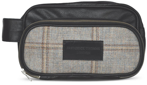 Ivory windowpane tweed weekend bag with matching wash bag