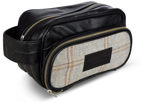 Ivory windowpane tweed weekend bag with matching wash bag