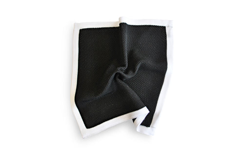 black knitted tie with matching pocket square