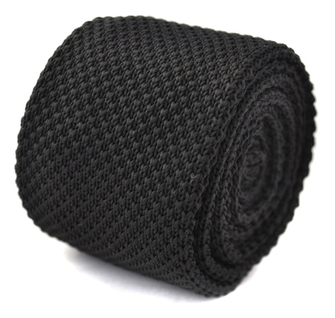 black knitted tie with matching pocket square