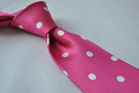 pink tie with white polka dots