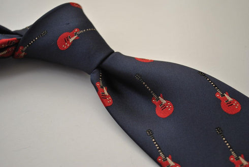 navy tie with electric guitar design