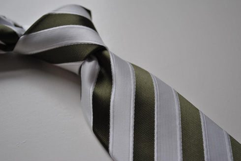 green and white striped tie