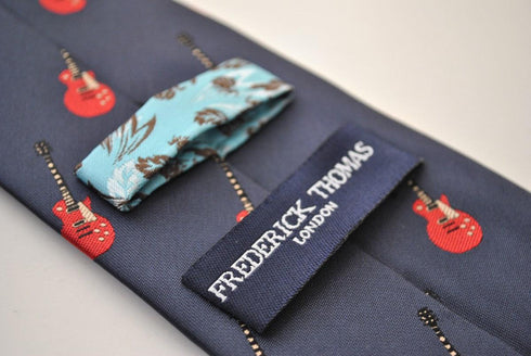 navy tie with electric guitar design
