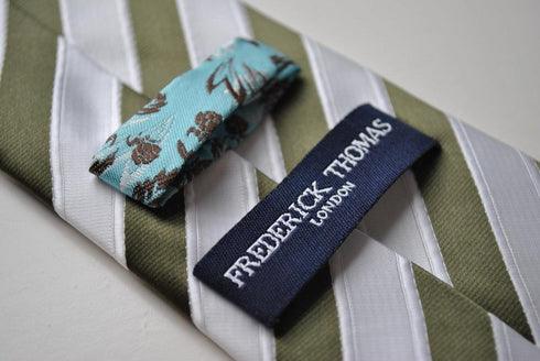 green and white striped tie